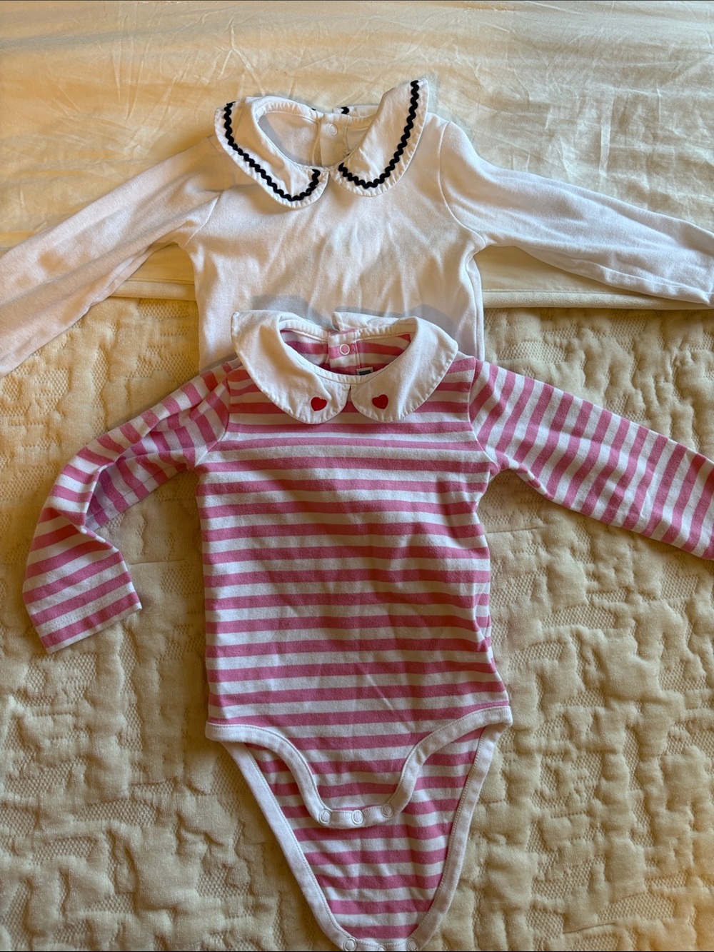 Pink & White Striped Long-Sleeve Baby One-Piece with Peter Pan Collar jacadi